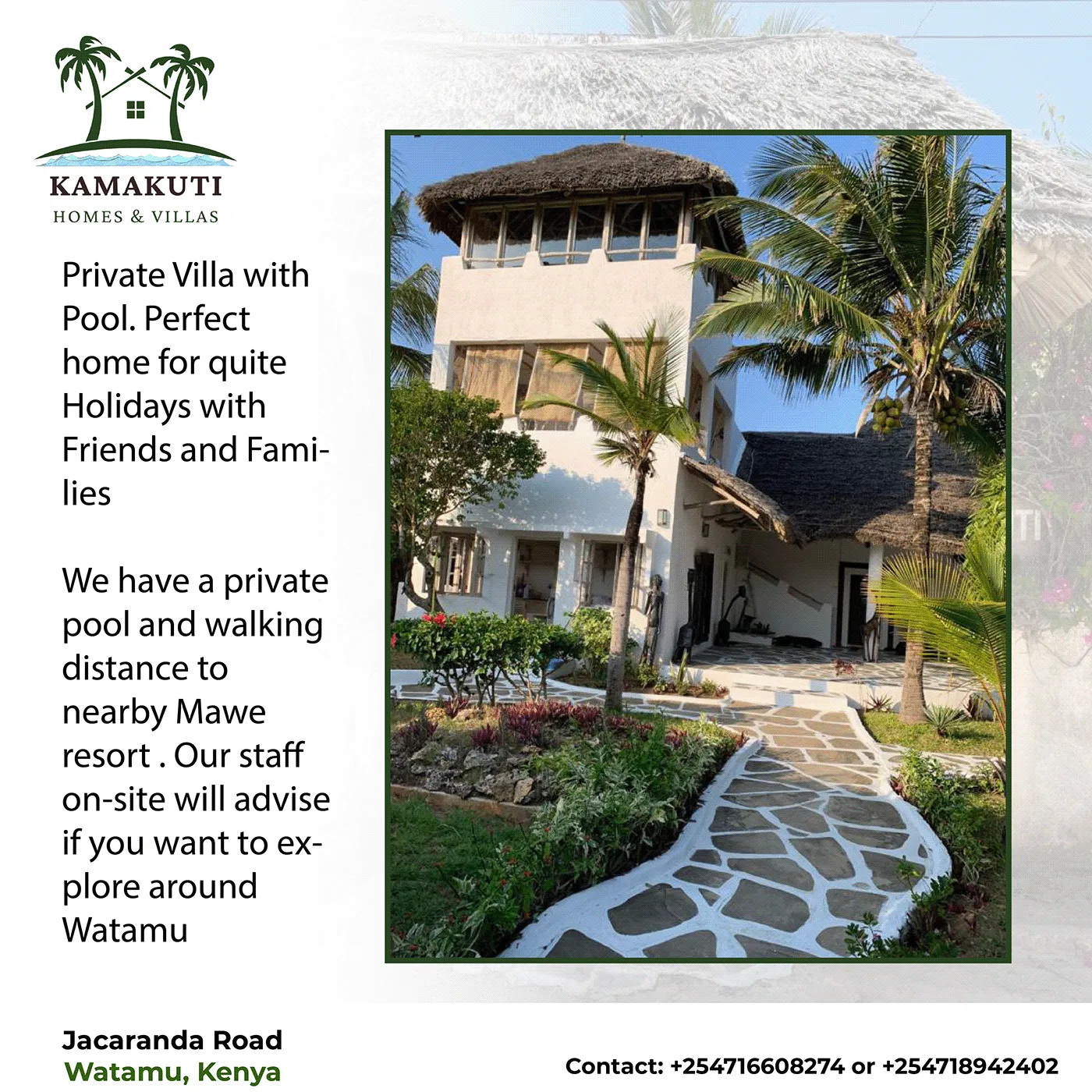 Kamakuti Villas post: private villa with pool near Watamu, with garden path photo