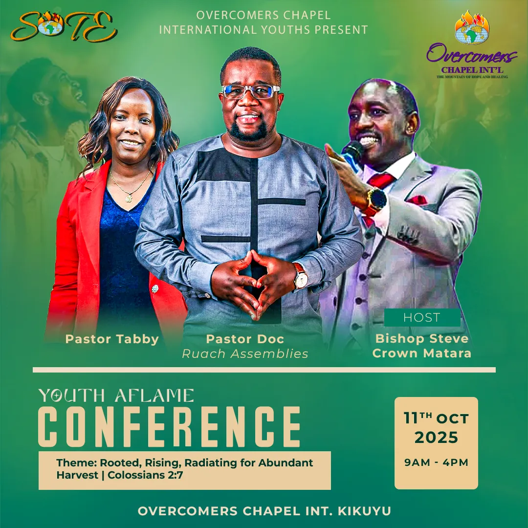 Youth Aflame Conference poster with Pastor Tabby, Pastor Don and Bishop Steve