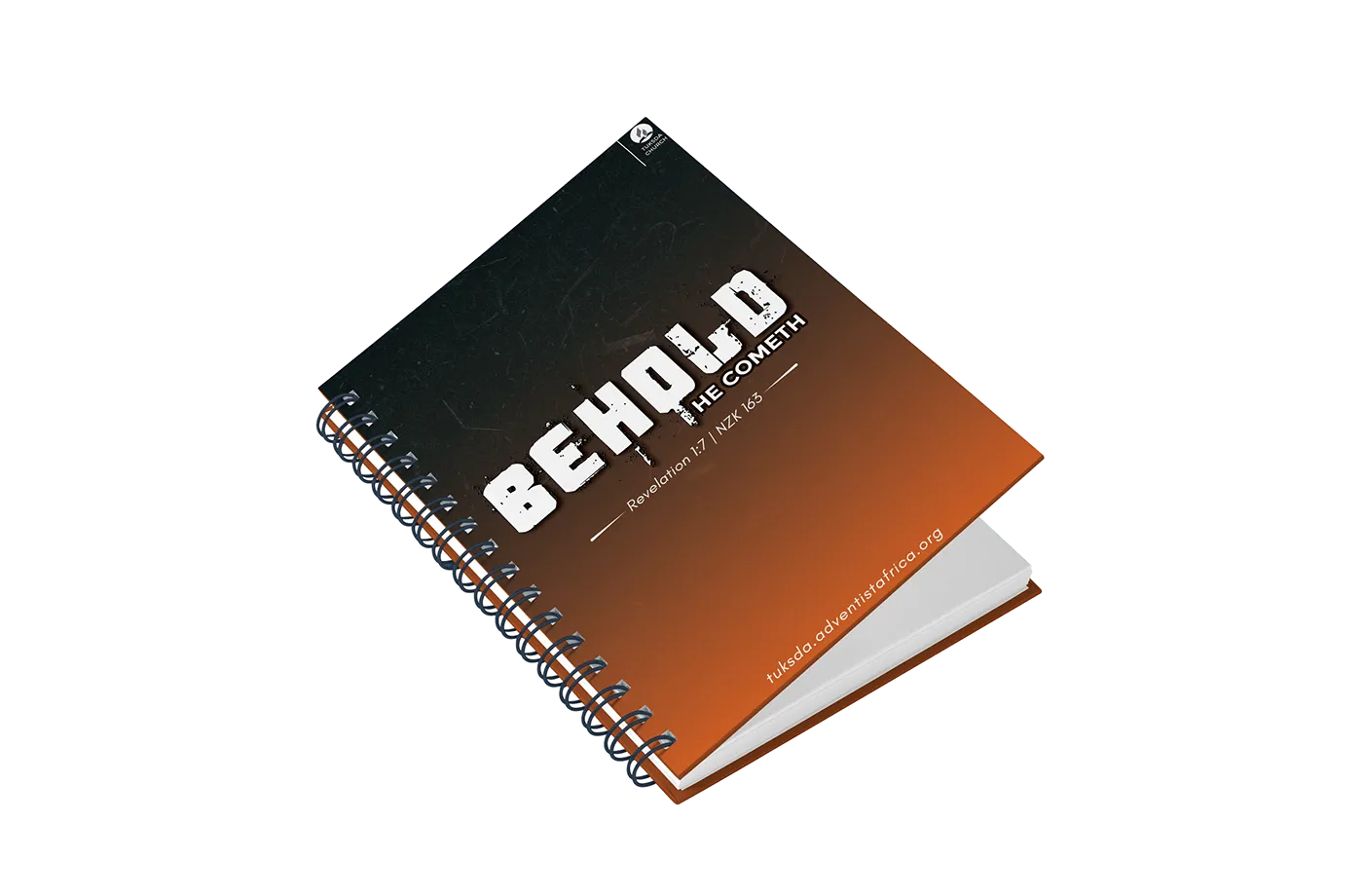 Orange TUKSDA "Behold" spiral notebook mock-up