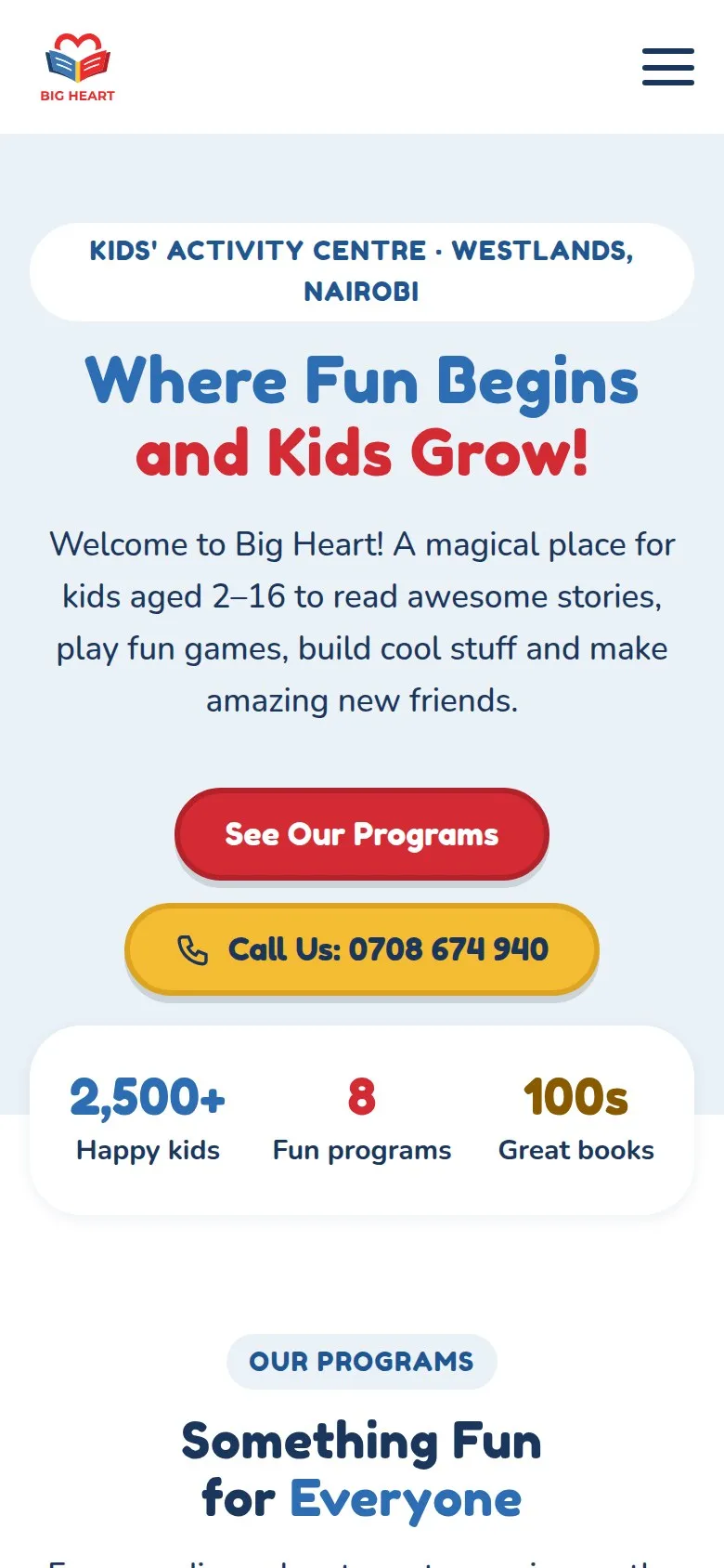 Big Heart Kenya home page on a phone
