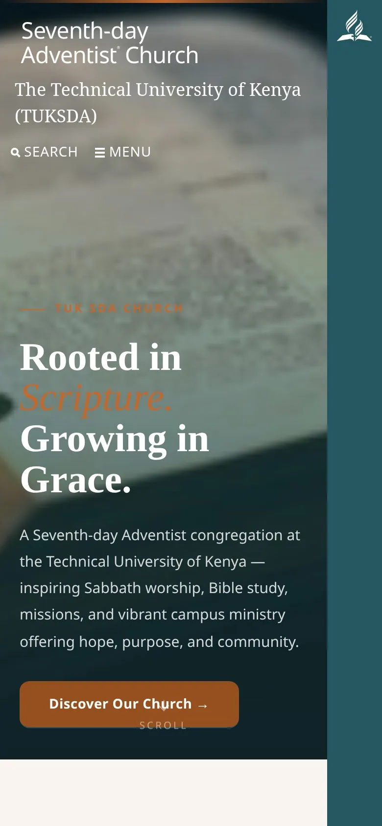 TUKSDA church website home page on a phone