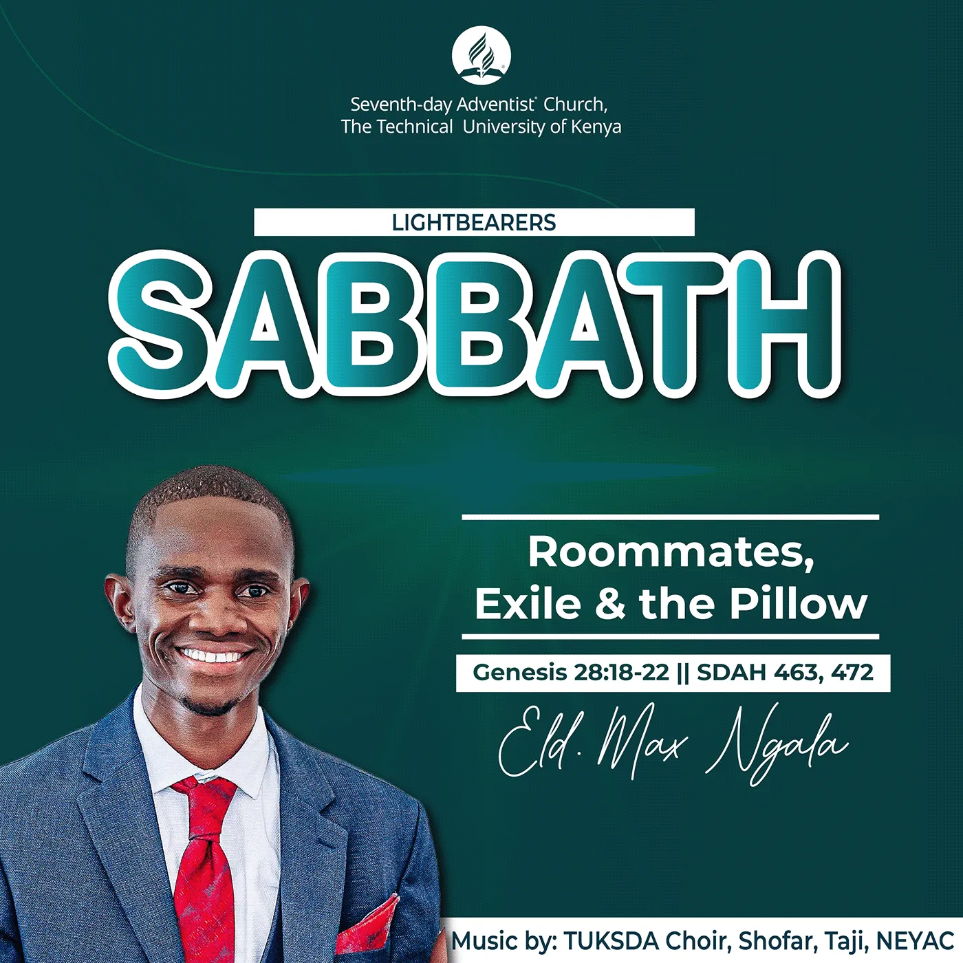Light Bearers Sabbath poster: "Roommates, Exile and the Pillow", Genesis 28