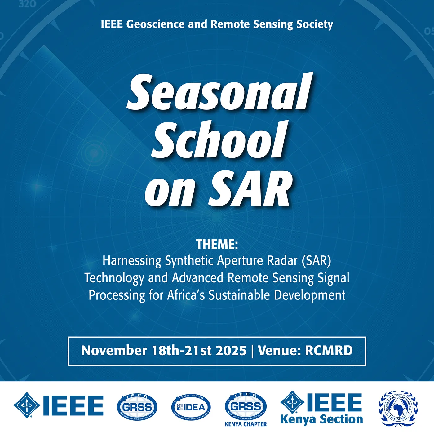 Seasonal School on SAR theme poster, 18 to 21 November 2025 at RCMRD