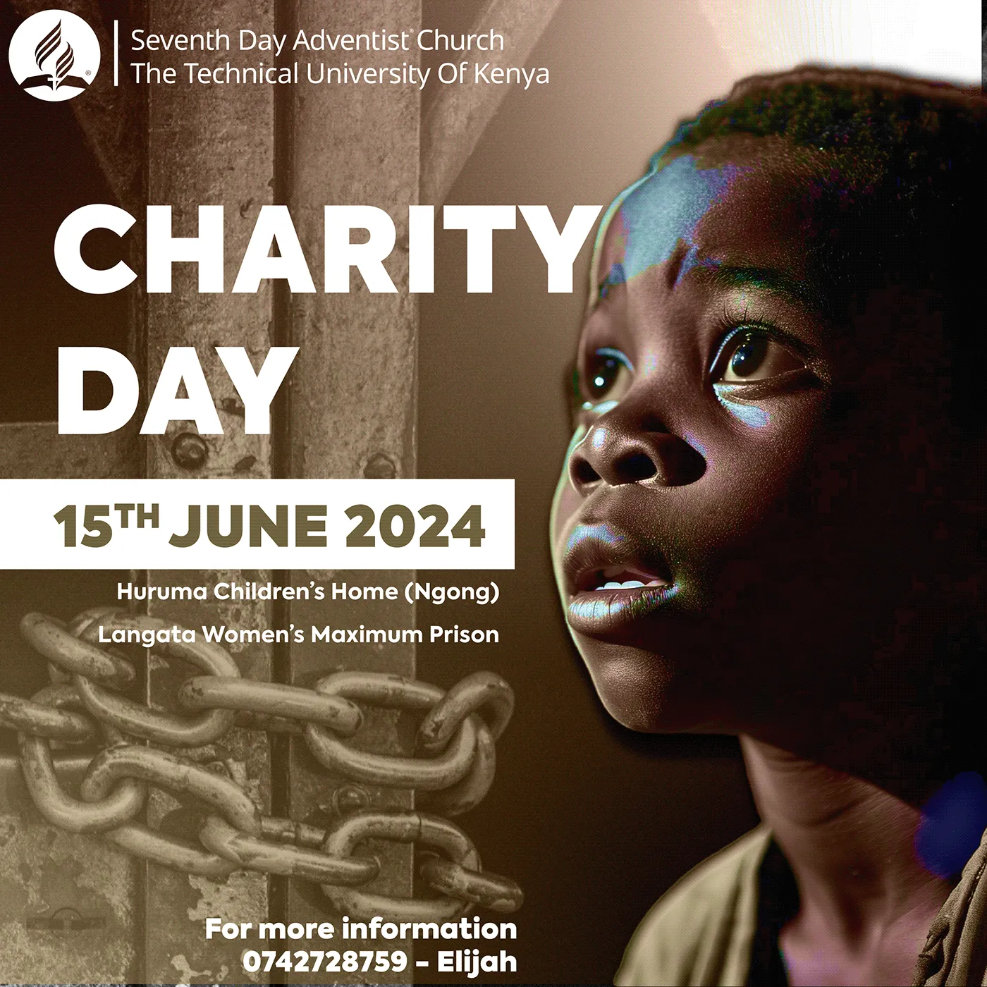 Charity Day poster, 15 June 2024, with a child portrait