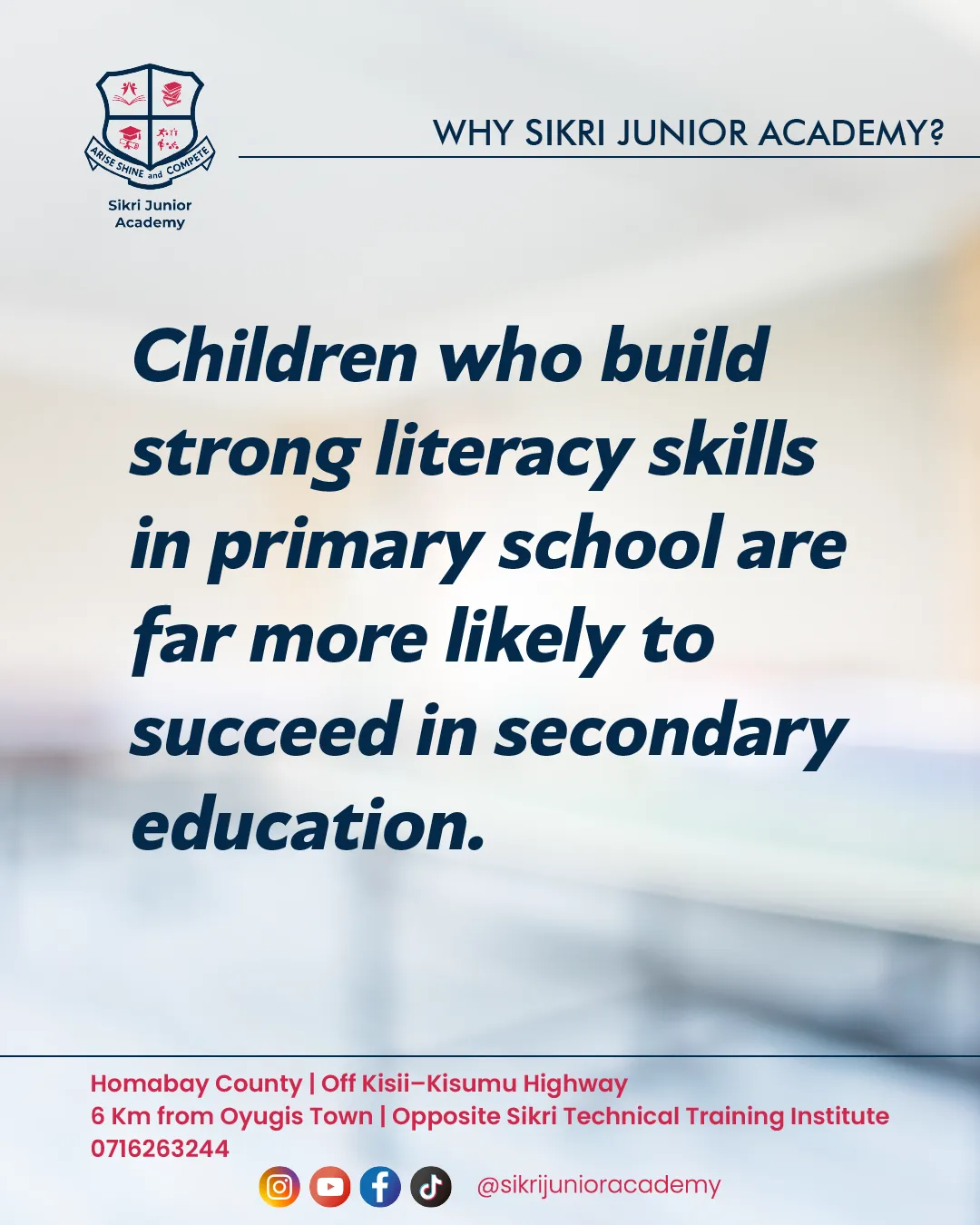 "Why Sikri" post on how strong literacy skills in primary school lead to success