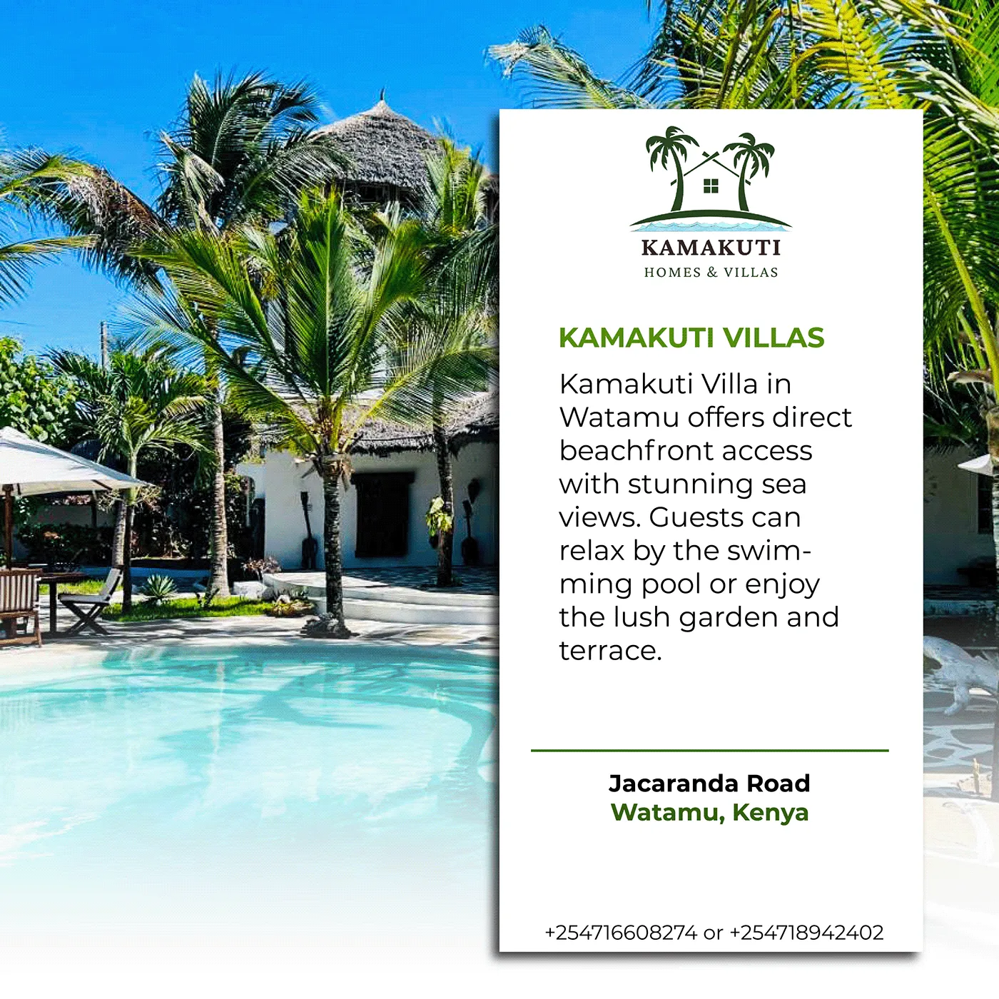 Villa feature post with the pool and sea-view terrace