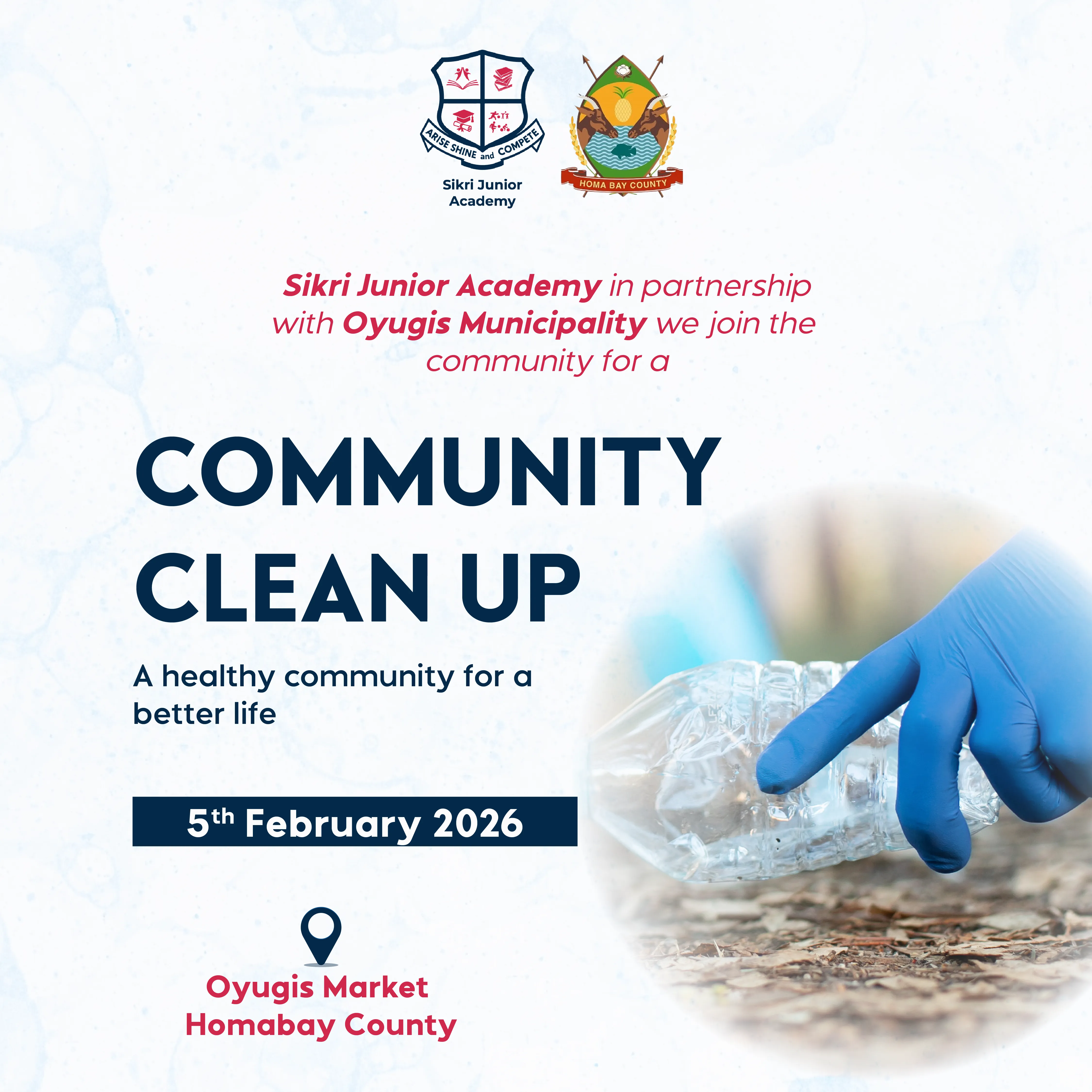 Community clean-up poster with Oyugis Municipality, 5 February 2026