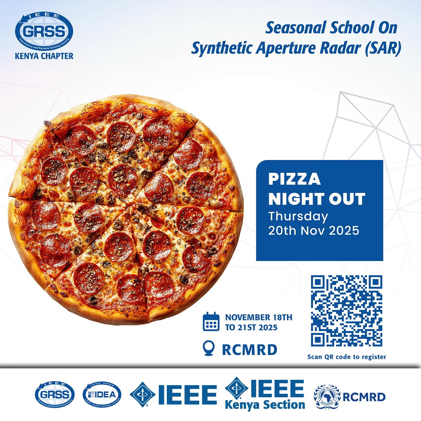Pizza Night Out poster for GRSS members, Thursday 20 November 2025