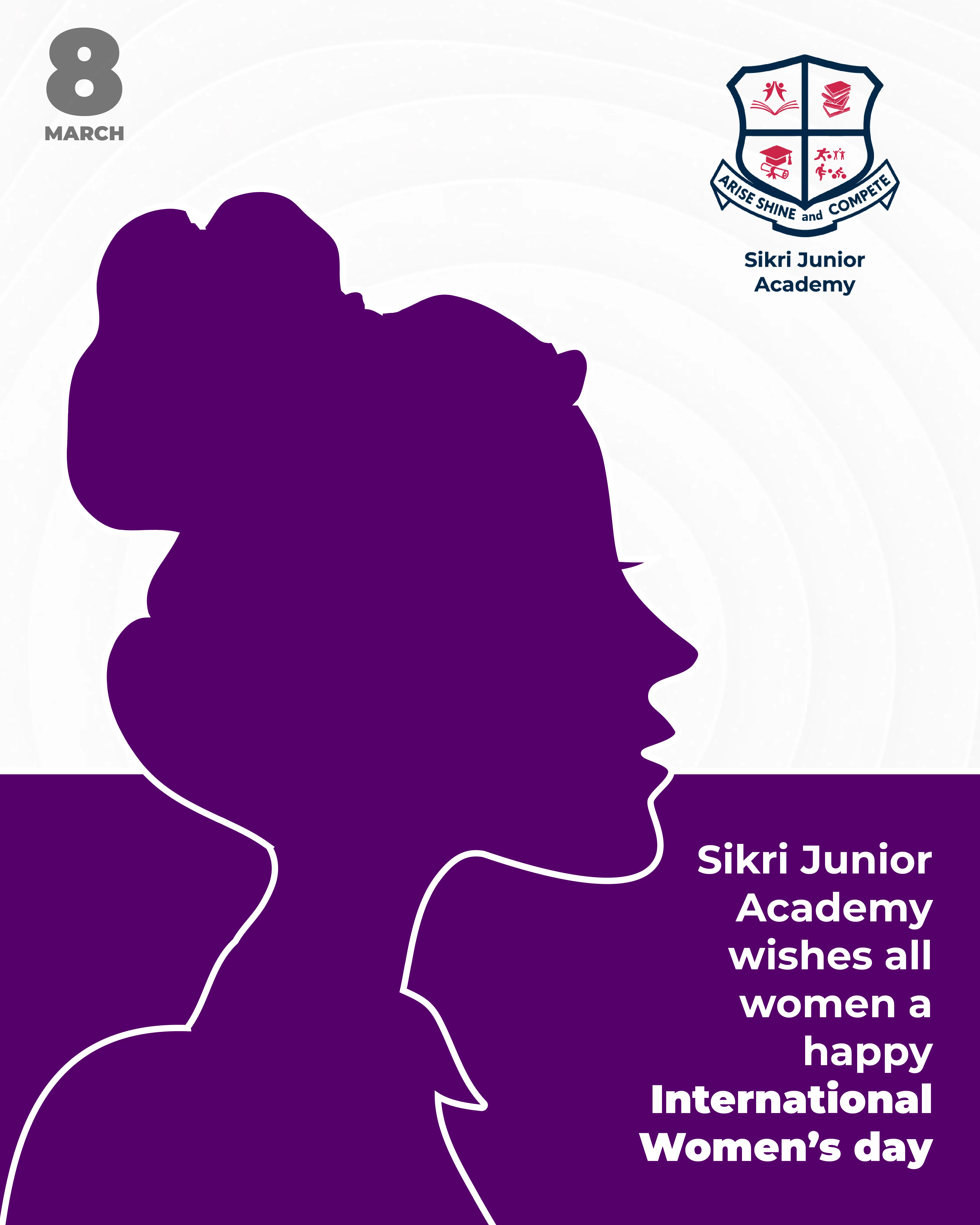 International Women's Day post with a purple silhouette illustration