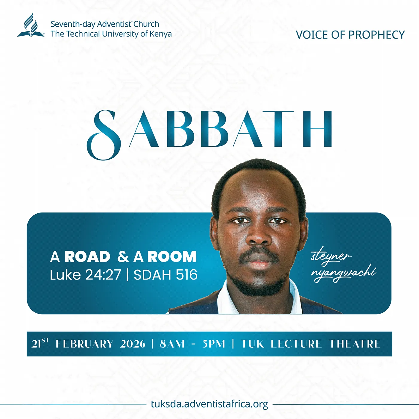 Voice of Prophecy Sabbath poster: "A Road and a Room", 21 February 2026