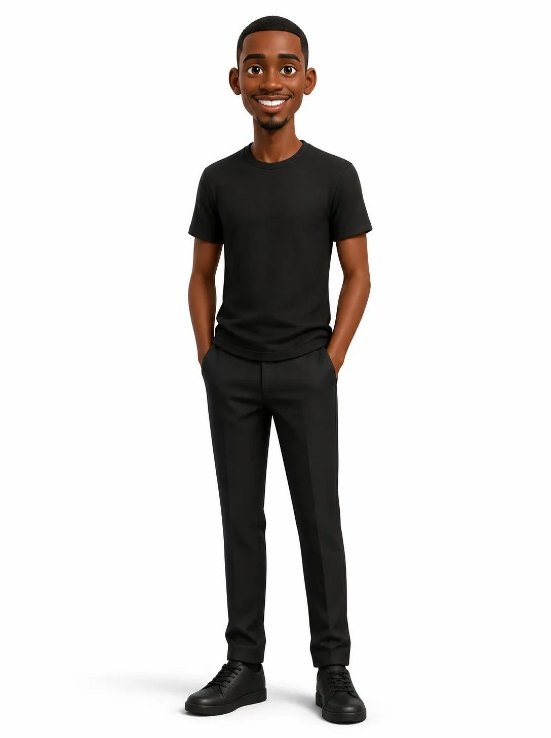 Ken Oseko as a 3D cartoon character, smiling with hands in pockets